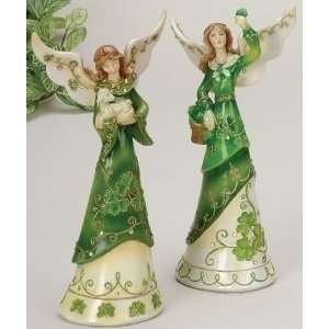  of 2 Irish Angel Figures with Shamrocks and Lamb 8.5