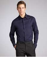 Armani navy stretch cotton point collar dress shirt style# 319632601