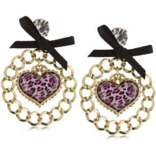 Betsey Johnson Lovely Leopard Chain Heart Circle Earrings   designer 