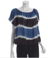 Joie blue and black tie dye silk short sleeve peasant blouse style 
