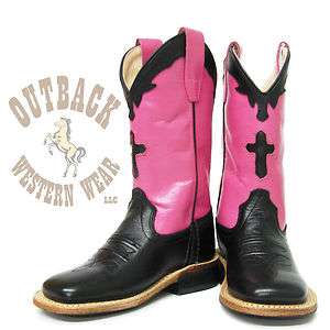 Old West Kids Pink Cross Square Toe Boots BSI1808 BSC1808 BSY1808 