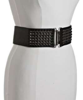 Calvin Klein black woven leather ring tab stretch belt   up to 