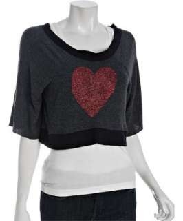 Wildfox Couture grey jersey glitter heart cropped top   up to 