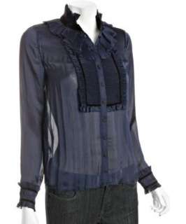 Diane Von Furstenberg navy crepe Jonquille pleated blouse   