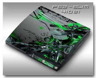 PS3 Slim Armored Skin Set   41021 Green Digital Virus  