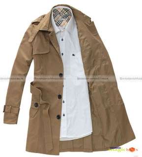 Men Slim Single Breasted Long Trench Coat Jacket #004  