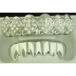  GRILLZ SILVER CZ ICED HIPHOP TOP N BOTTOM GRILLS L02s01 