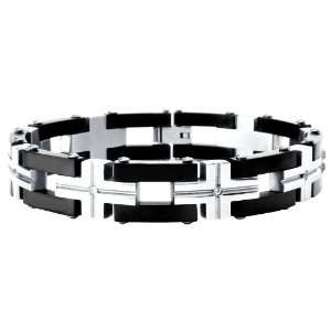  Mens Bracelet with Black IP Plating and Small CZ Stones 