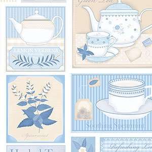  Tea Cups and Leaves Blue and Beige Wallpaper in Kitchen 