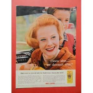 Miss Clairol hair color bath, 1957 print ad(does she or doesnt she 