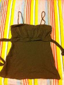 Charlotte Russe Brown Ruched Crinkle Tie Back Tunic Tank Top