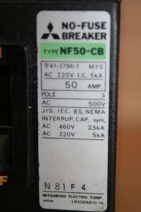 Mitsubishi NF50 CB 50 Amp No Fuse Breaker #20750  
