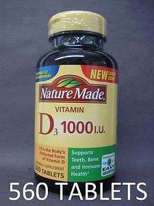 Nature Made Vitamin D3 1000 I.U. 560 Tablets 02/2014 031604026721 