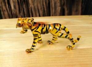 Handmade Tiger Art Glass Blown Wild Animal Figurine  