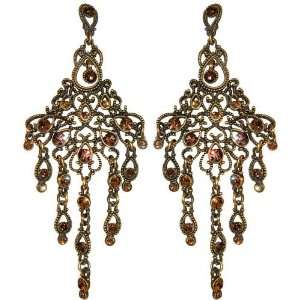   Rhinestone Estate Earrings In Brown with Antique Brass Finish Jewelry