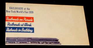 1939 NEW YORK WORLDS FAIR RAILROADS TRAINS RR ENVELOPE  