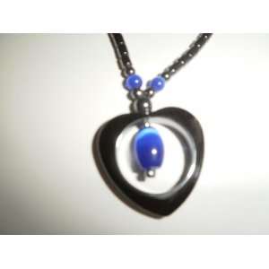  Hematite Magnetic Energy Choker /Heart with Blue Bead 
