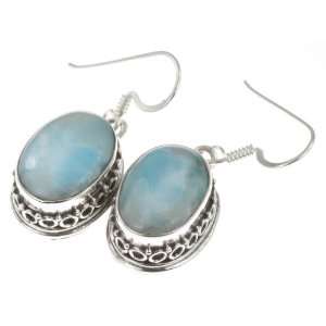    925 Sterling Silver NATURAL LARIMAR Earrings, 1.25, 8.12g Jewelry
