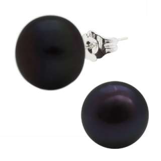 10mm Black Round Button Pearl .925 Silver Stud Earring  