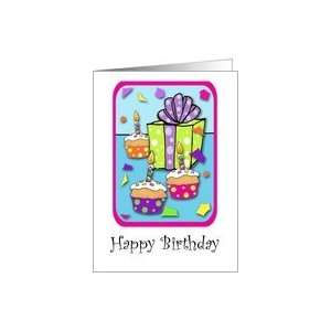   Lit Candles Cupcakes & Present with Confetti Card Toys & Games