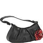 Bisadora Black Leather Hobo With Red Metallic Leather Flower Sale $49 