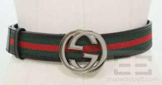 Gucci Black Leather & Red & Green Web Stripe Interlocking G Buckle 
