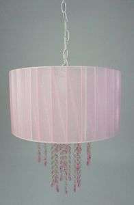 Girls Shaded Vintage Style Chandelier Pink Dangles & Beads BEAUTIFUL 
