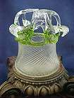   Victorian Bohemian Kralik Crystal Green Glass Vase Applied Flower Frog