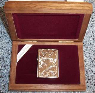 ZIPPO Lighter Venetian Leaf Silver Plate Mint in Wood B  