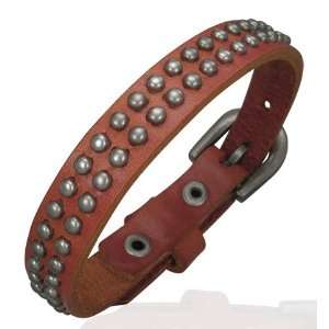  Brown Leather Stud Belt Buckle Bracelet Mission Jewellery Jewelry