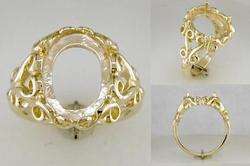 14 x 10 OVAL SCROLL CAB RING SETTING 10KT YELLOW GOLD  