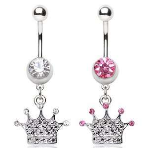 316L Surgical Stainless Steel Belly Button Ring Barbell with Princess 