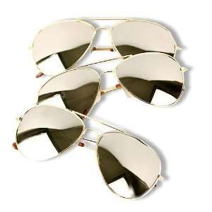  Classic Mirrored Aviator Sunglasses Gold Color Trim 