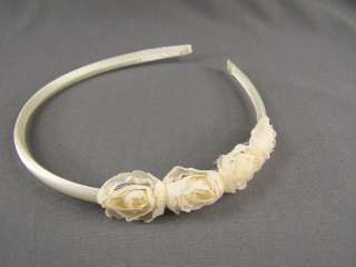 Rosette fabric rose flower satin thin skinny headband  