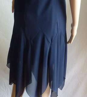 SL Fashions Drape back Chiffon Beaded Evening Dress Navy Size 14 