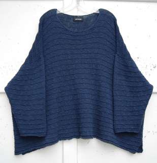 Eskandar NAVY Handloomed Cotton Linen Textured Knit Sweater O/S  