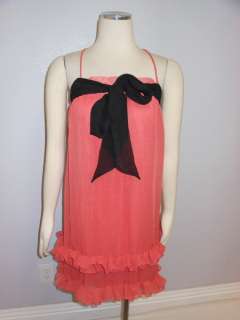   Light pink Ruffle Cross back Feminine Black bow bust Dress Sz 8  