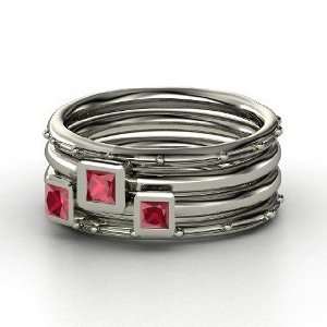  Princess Stacking Ring Set, Princess Ruby Sterling Silver 