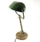 Antique Emerald GreenWhite Enamel Shade Banker/Desk Lamp
