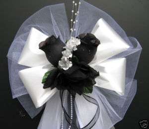 BLACK/ WHITE/ SILVER satin wedding pew bows decorations  