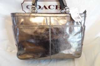 328 Authentic Coach Gallery Patent Peweter Leather EW Tote F17721 NWT 