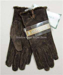 New Womens ISOTONER Lined BROWN SUEDE Leather Gloves  