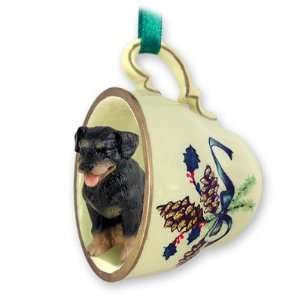    Rottweiler Green Holiday Tea Cup Dog Ornament