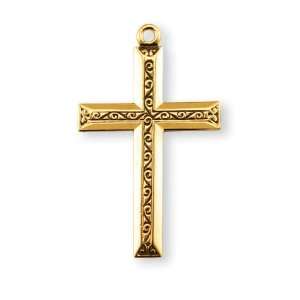  Cross w/Raised Center Design w/20 Chain   Boxed 14k Gold 