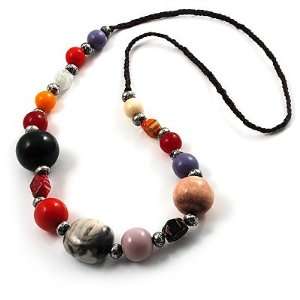   Resin & Ceramic Bead Cotton Cord Necklace (Multicoloured) Jewelry