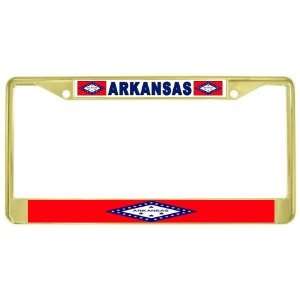  Arkansas AR State Flag Gold Tone Metal License Plate Frame 