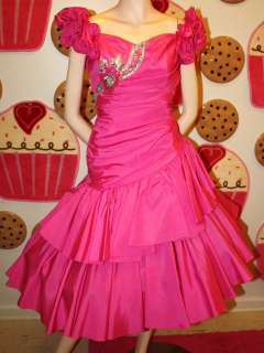 VINTAGE 80S PARTY PROM DRESS HOT PINK TOTALLY OUTRAGEOUS STYLE 