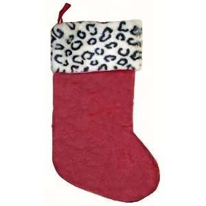   Plush Christmas Stocking With Faux Cheetah Fur Trim