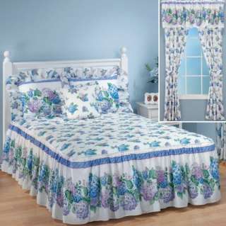 Hydrangea Butterfly Purple Flower Floral Ruffle Quilt Top Bedspread 