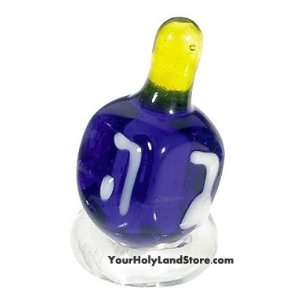    Hanukkah Blue Glass Dreidel with Stand From Israel 